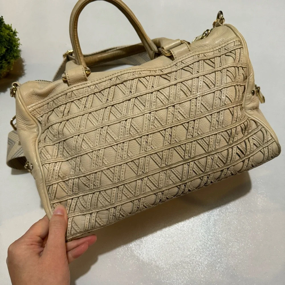 Rebecca Minkoff Cream Woven Leather Large Top Handle Shoulder‎ Bag Purse